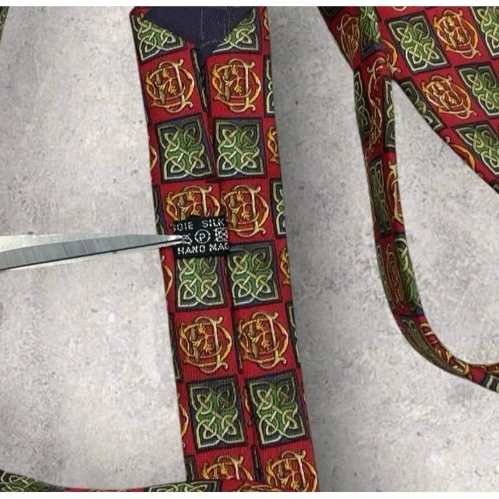 CHRISTIAN DIOR Silk Tie FRANCE Red Gold Monogram CD Baroque W:3.8" EUC - Picture 5 of 7